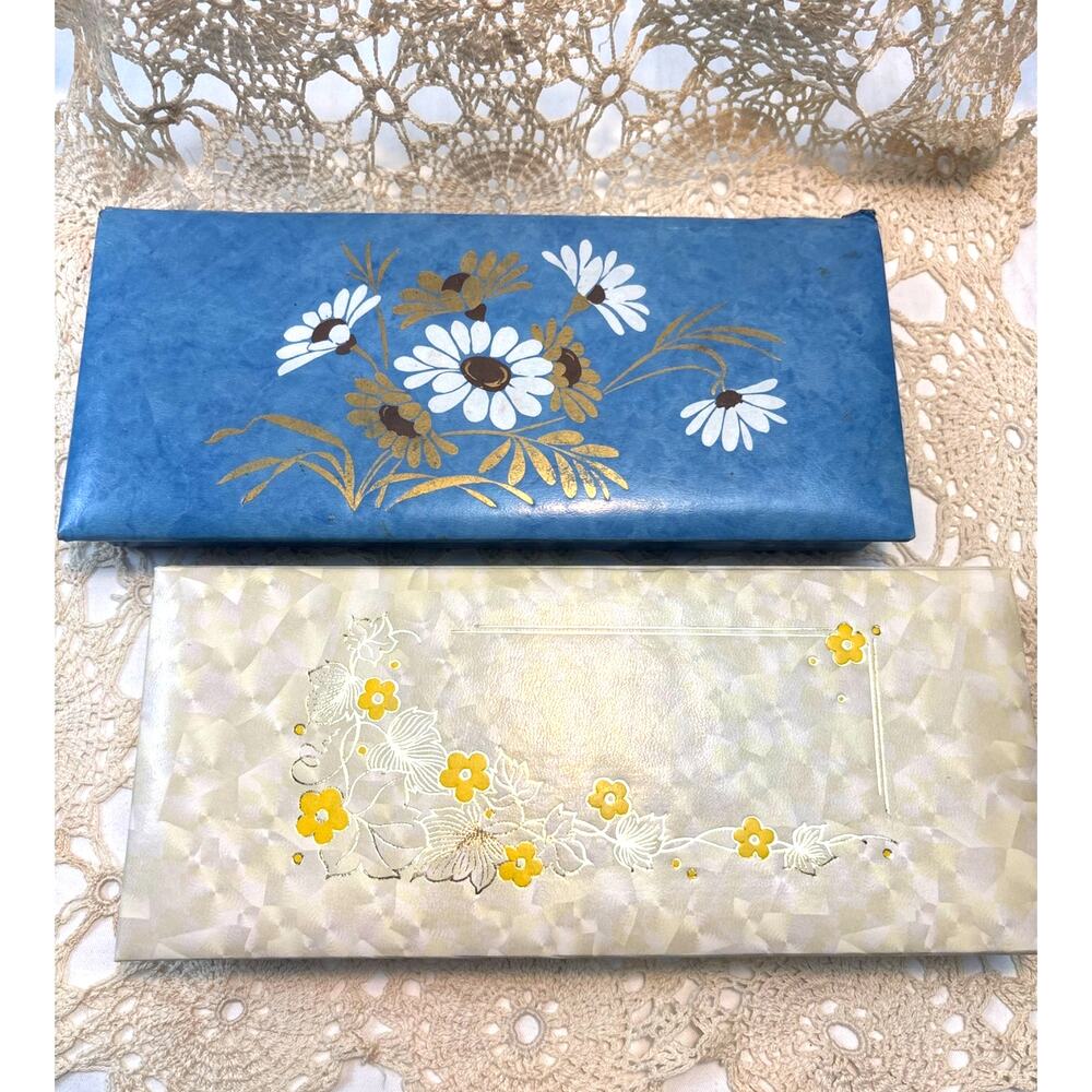 1970s Stationary Pencil Boxes Retro Flower Power Storage Decor Set of Two (2)